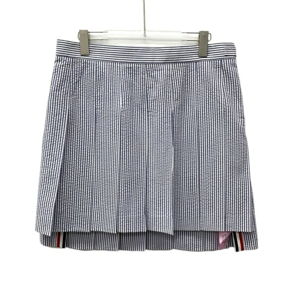 Thom Browne Light Blue Striped Cotton Pleated Skirt Size XL Made In Italy